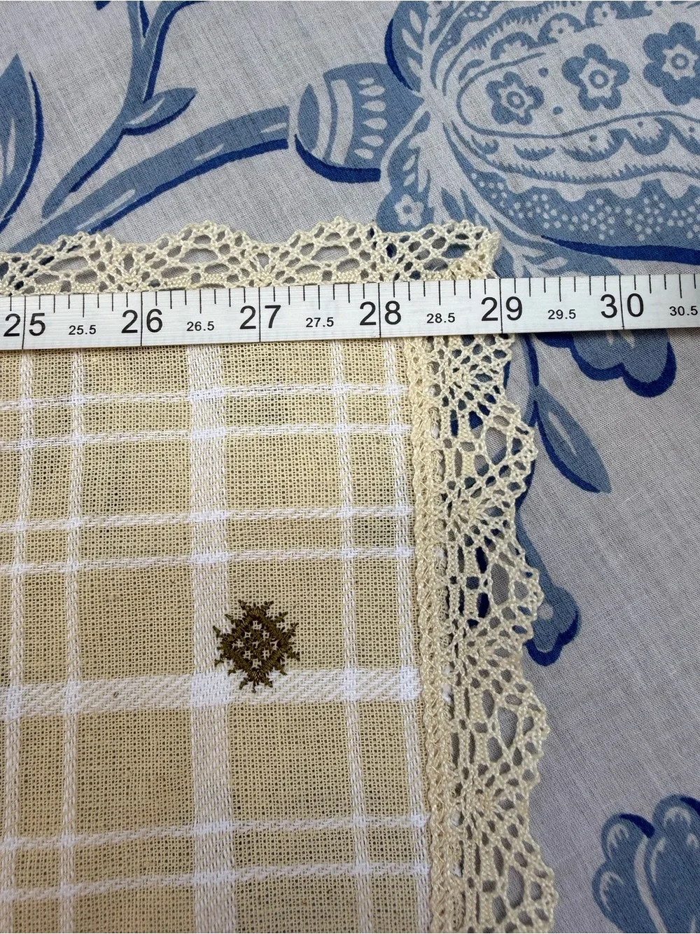 Source Unknown Cream Square Table Topper with Red & Green Embroidery